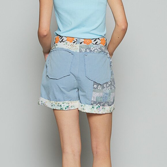 POL Patchwork Shorts in Blue Multi - Picture 3 of 8